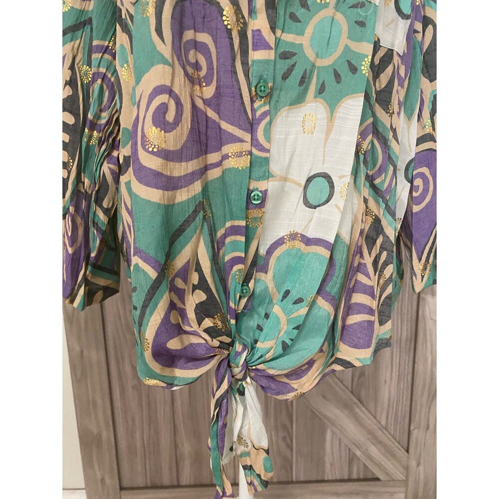 Harve Benard floral button front top 3X - Picture 4 of 9